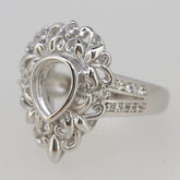 Vintage Style Sterling Silver Semi Mount Ring Setting Pear PE 9x7mm White Topaz - Syzjewelry